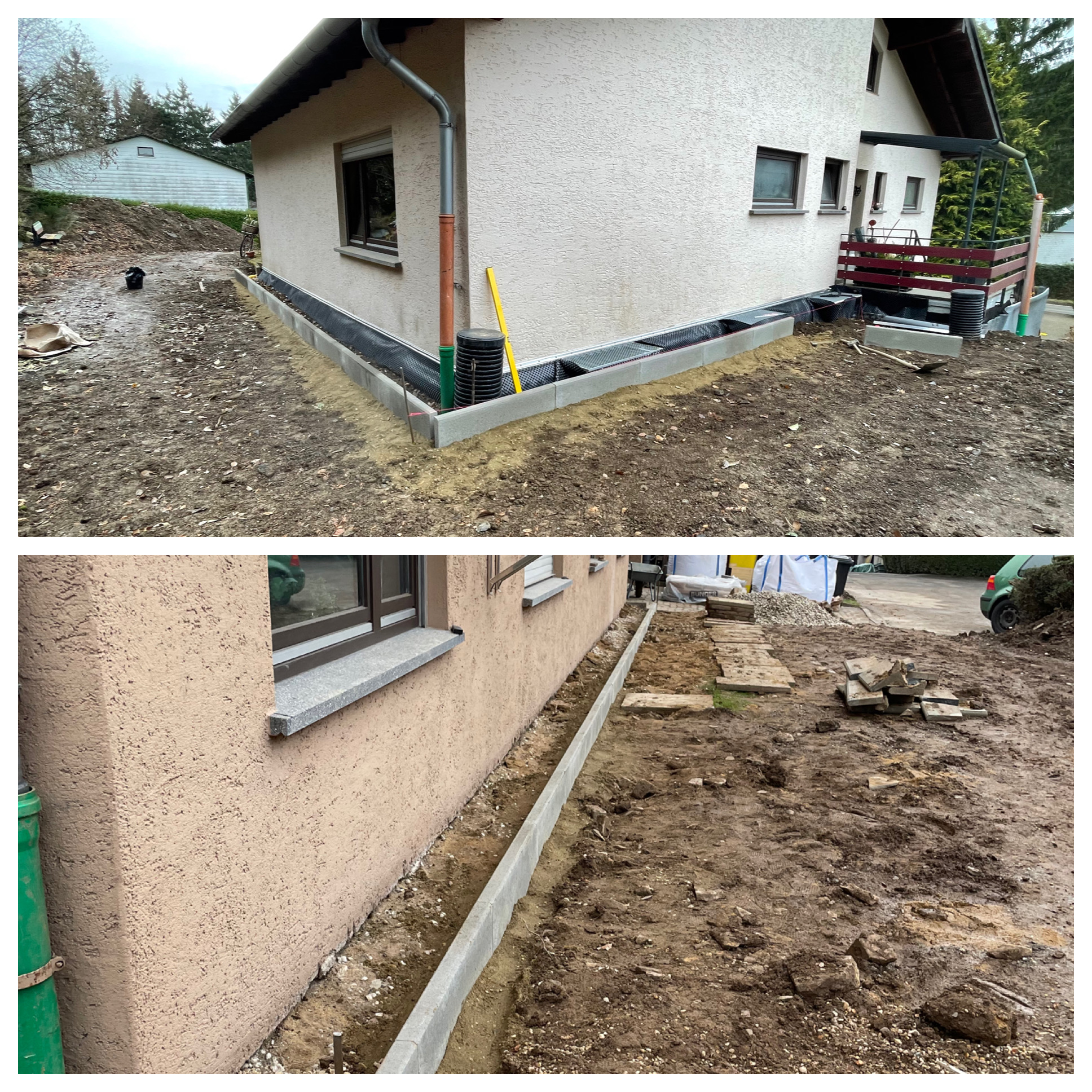 Randsteine als Spritzschutz am Haus