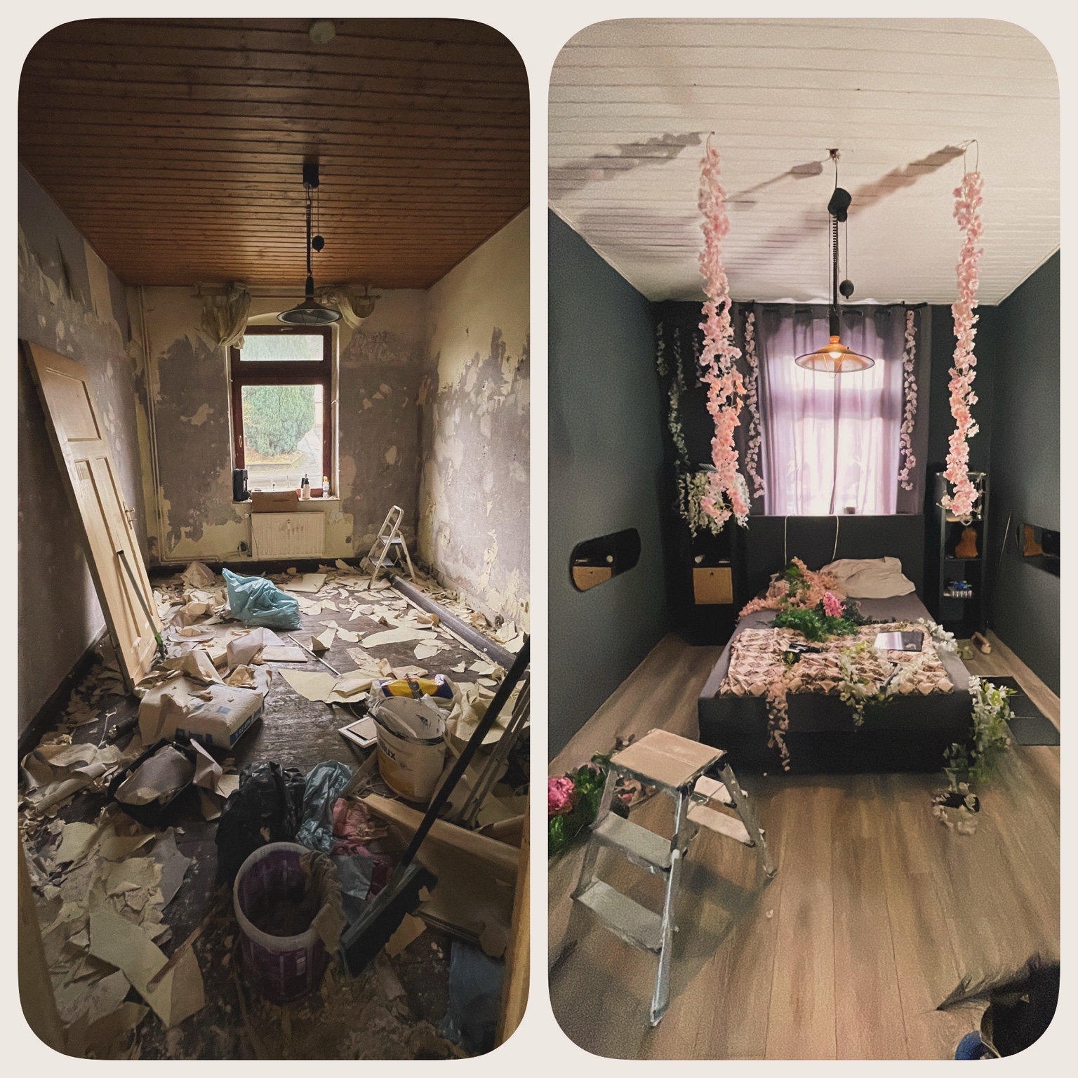 Schlafzimmer Komplettsanierung Vorher/Nachher